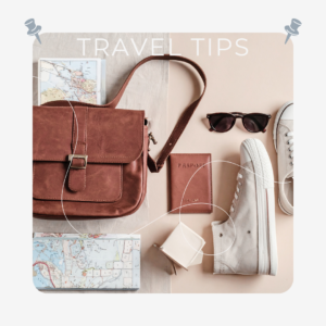 Travel items laid out on the floor - link image for Travel Tips content